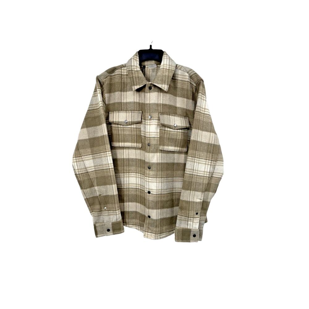 Flannel Plaid Shacket Enlighten Stone Tan Small VRST Wool Blend Shirt Jacket